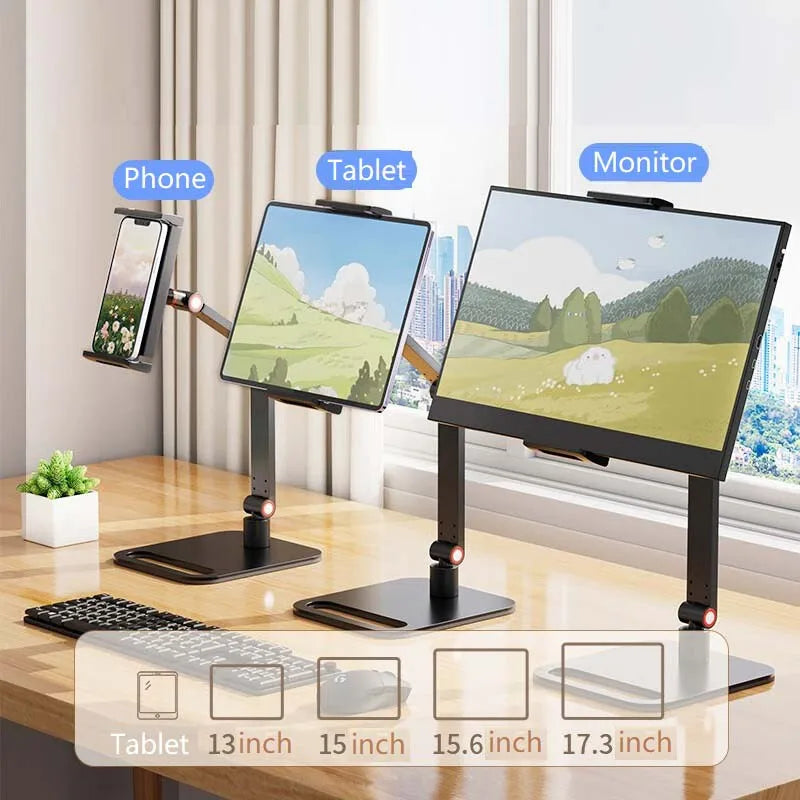 Portable Foldable Phone Tablet Bracket Desktop Support Dock Carbon Steel Holder Up to17.3inch Monitor Displayer Stand Clip Mount