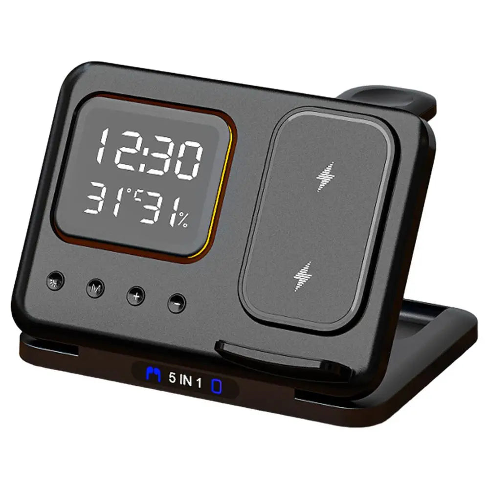 15W Wireless Chargers Stand 5 In1 LED Digital Alarm Clock Fast Charging Dock Station For iPhone 15 14 iWatch 8 SamsungS21 S20 