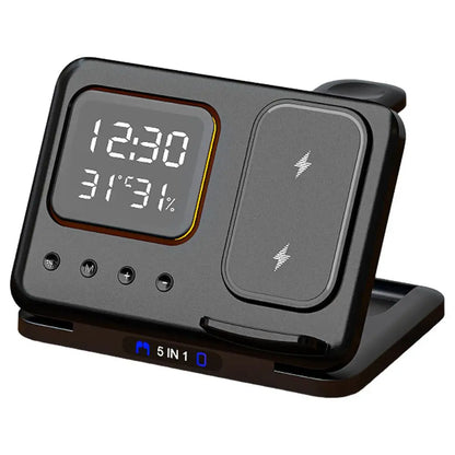 15W Wireless Chargers Stand 5 In1 LED Digital Alarm Clock Fast Charging Dock Station For iPhone 15 14 iWatch 8 SamsungS21 S20 