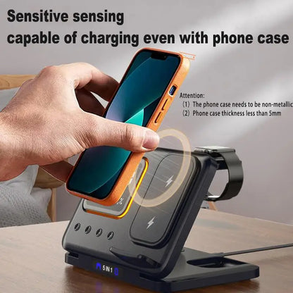 15W Wireless Chargers Stand 5 In1 LED Digital Alarm Clock Fast Charging Dock Station For iPhone 15 14 iWatch 8 SamsungS21 S20 