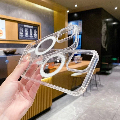 Transparent PC Phone Case For iPhone 16 15 14 13 14 11 Pro Max Plus Magsafe Magnetic Wireless Charge Cover Shockproof Bumper 