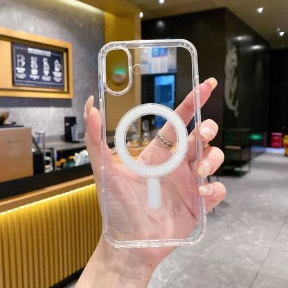 Transparent PC Phone Case For iPhone 16 15 14 13 14 11 Pro Max Plus Magsafe Magnetic Wireless Charge Cover Shockproof Bumper 