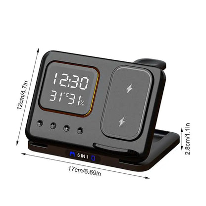 15W Wireless Chargers Stand 5 In1 LED Digital Alarm Clock Fast Charging Dock Station For iPhone 15 14 iWatch 8 SamsungS21 S20 