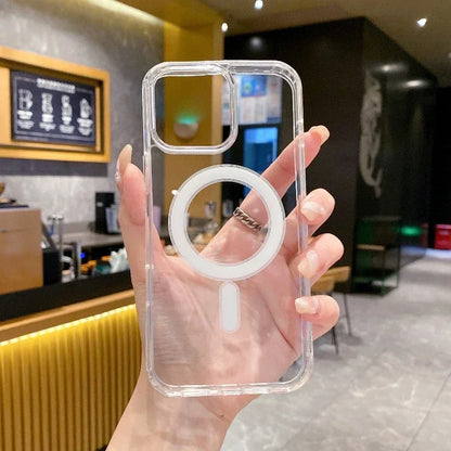 Transparent PC Phone Case For iPhone 16 15 14 13 14 11 Pro Max Plus Magsafe Magnetic Wireless Charge Cover Shockproof Bumper 