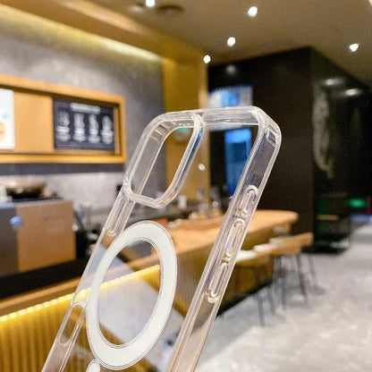 Transparent PC Phone Case For iPhone 16 15 14 13 14 11 Pro Max Plus Magsafe Magnetic Wireless Charge Cover Shockproof Bumper 